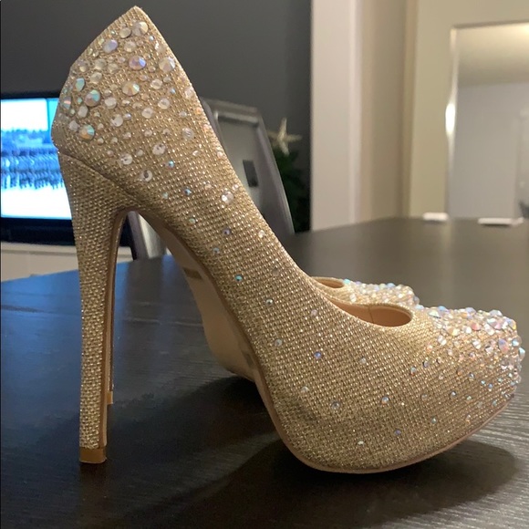 Pump Crystal Bling Rhineston Stilett Platform Heel - Picture 4 of 14